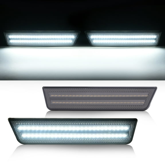 KOJEM 2x Front White Marker Light for 2008-2014 Dodge Challenger Smoke Side Led Lens