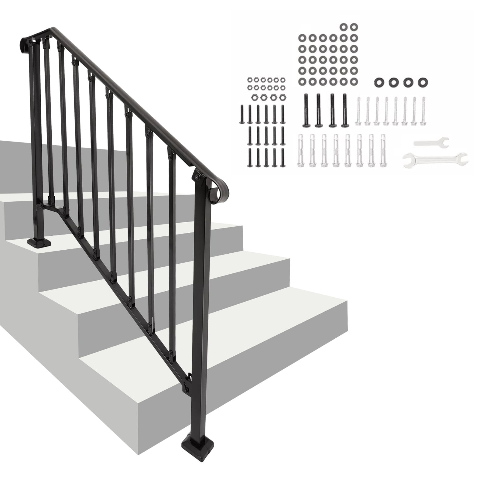 KOJEM Handrails for Stair Railing 3-4 Step Steel Porch Transitional Black Stair Rail  Outdoor
