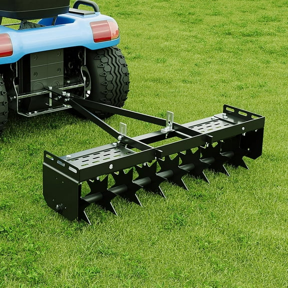 KOJEM 32 in Tow Behind Spike Aerator W/ 8 Spikes Hitch Pin Attach to Lawn Tractor Most ZTRs ATVs Soil Mower Hitch Lawn Soil Penetrator for Gardens Lawns Farms