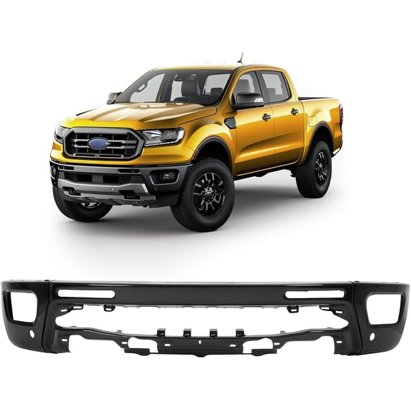 KOJEM 3PCS Front Bumper Face Bar Compatible with 2019-2024 Ford Ranger Lariat, XL, XLT W/Fog Light & Parking Sensor Holes Replacement For FO1002436, L