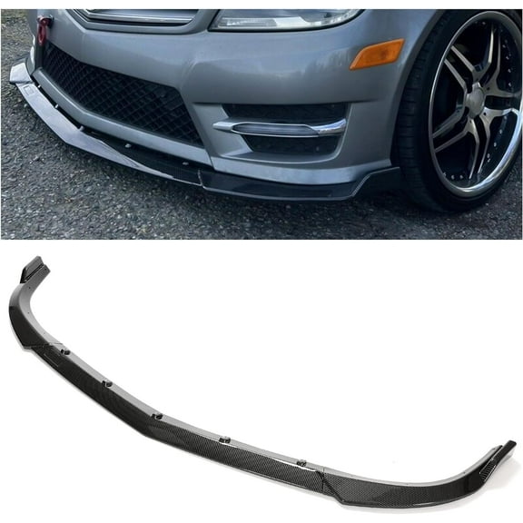 KOJEM 3Pcs Front Bumper Lip Splitter Compatible with 2012-2014 Mercedes Benz W204 C180 C200 C220 C250 C300 Sport Models Under Chin Spoiler Air Dam (Carbon Fiber Style)