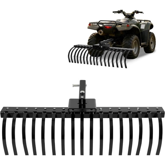 KOJEM 48" Tow Behind Landscape Rake Compatible with ATV UTV Tractor W/2" Receiver for Leaves Debris Grass Pine Needles