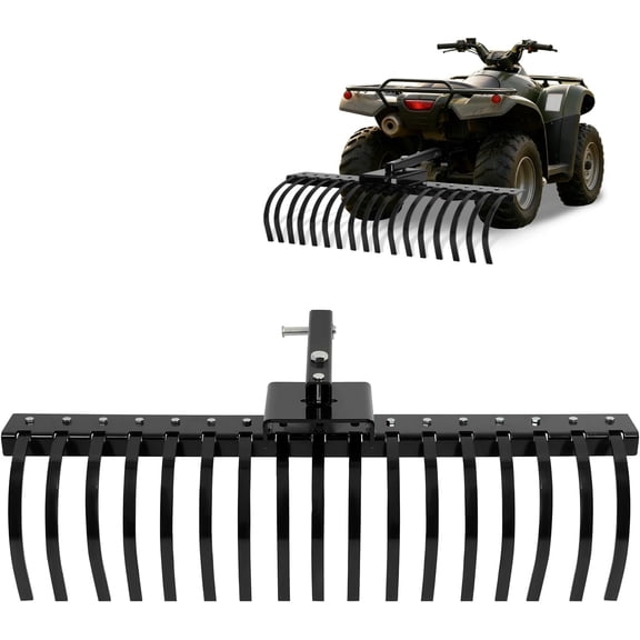 KOJEM 48" Tow Behind Landscape Rake Compatible with ATV UTV Tractor W/2" Receiver for Leaves Debris Grass Pine Needles