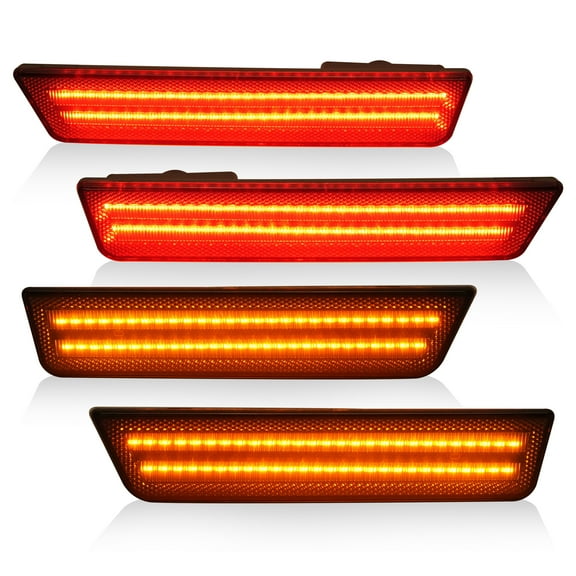 KOJEM 4PCS LED Side Marker Lights,Fit for 2008-2014 Dodge Charger Challenger, Rear Red & Front Yellow, Rear Bumper Marker Sequential Red Reflector