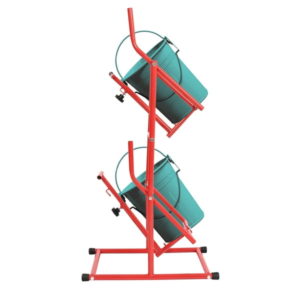 KOJEM 5 Gallon Dual Pail Tipper Rack Manual Bucket Rack Can Tipper Paint Liquid Pourer Bucket Tipper 20L Tipping Pail Red