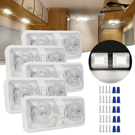 KOJEM 5PCS RV Ceiling Double Dome Lights 12v Ceiling Fixture RV Interior Led Ceiling Light Boat Camper Trailer Natural White 4000-4500K
