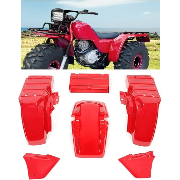 KOJEM 6 Pcs Complete Plastic Kit Compatible with 1985 1986 1987 Honda Big Red 250 ATC250ES Complete Plastic Fender Set Red