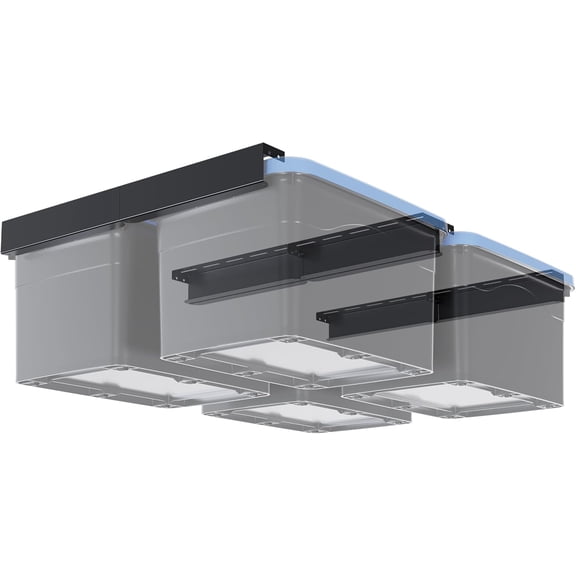 KOJEM 8pcs Overhead Garage Storage Rack Connectable Single Rail Steel Ceiling Rails for Bin Organization System Holds Up to 4 Bins 4 Sets Black Heavy Duty