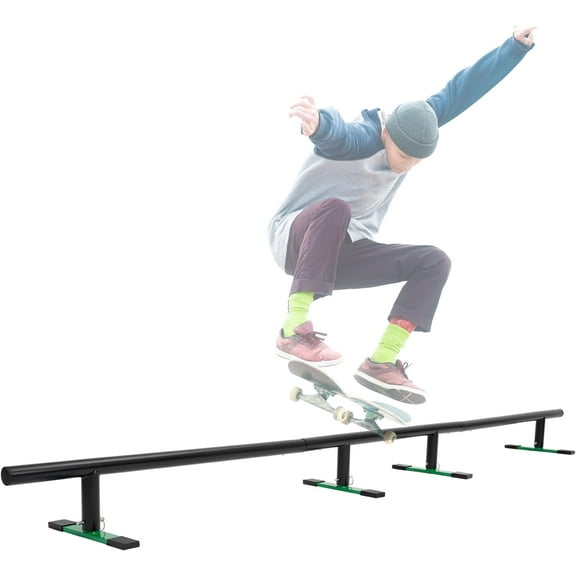 KOJEM Adjustable 99" Round Grind Rail for Scooters Skateboards & Inline Skates Black Green Durable Smooth Easy to Set Up for Perfect Grinds