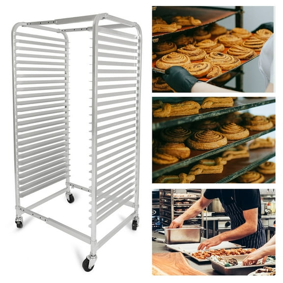 KOJEM Aluminum Bun Pan Rack Bakery Rack 25 Tier with Lockable Wheels Bakers Rack Sheet Pan/ Rack for Home Commercial Kitchen Restaurant