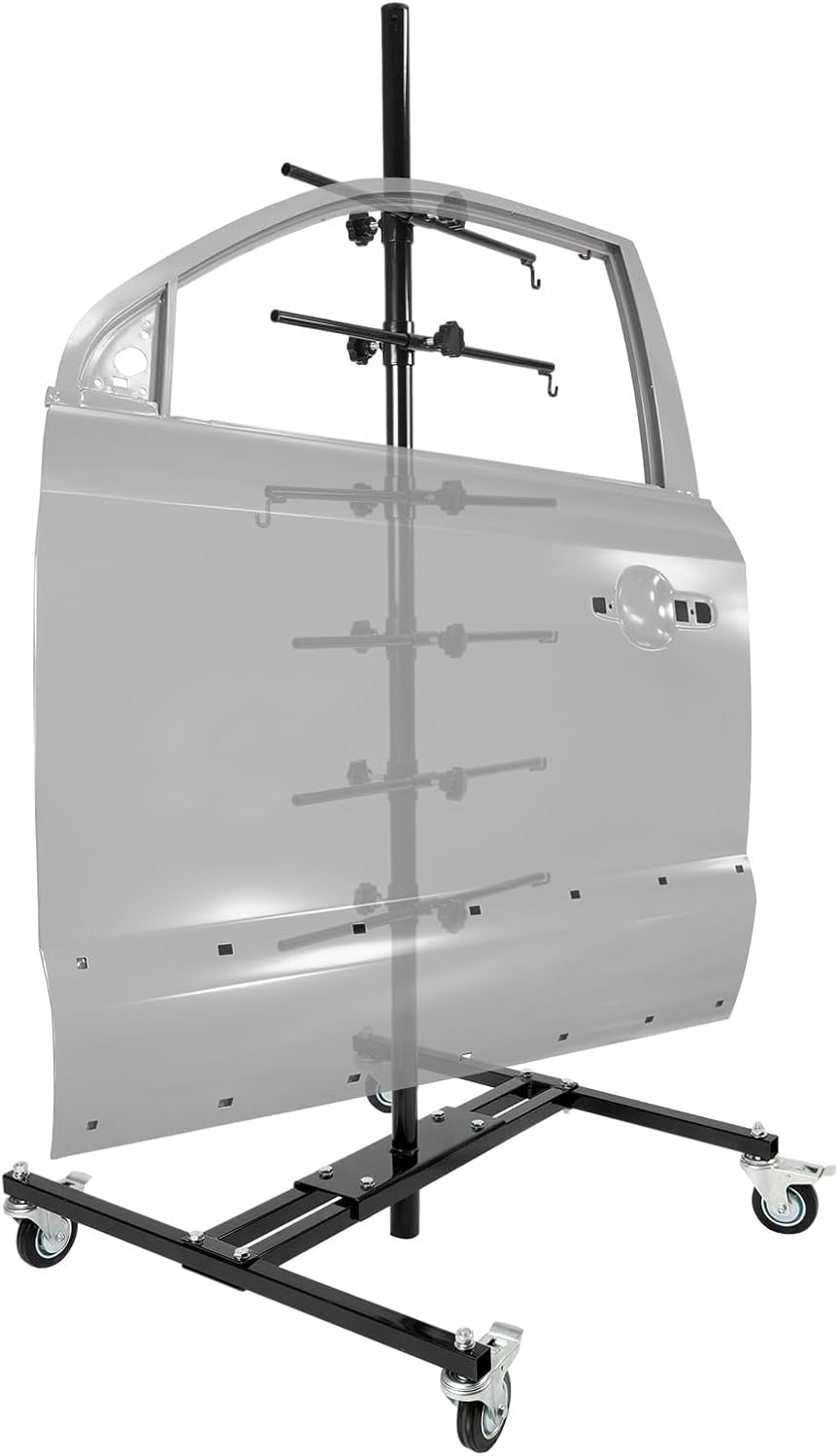 KOJEM Black Paint Stand w/Rotatable Wheels & 6 Hooks, Adjustable Center ...