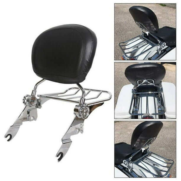 KOJEM Chrome Detachable Backrest Sissy Bar + Luggage Rack For Harley