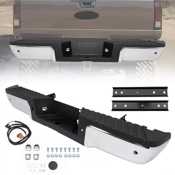 KOJEM Chrome Rear Step Bumper,2008-2016 Ford F250 F350 Super Duty Steel w/ Sensor Holes