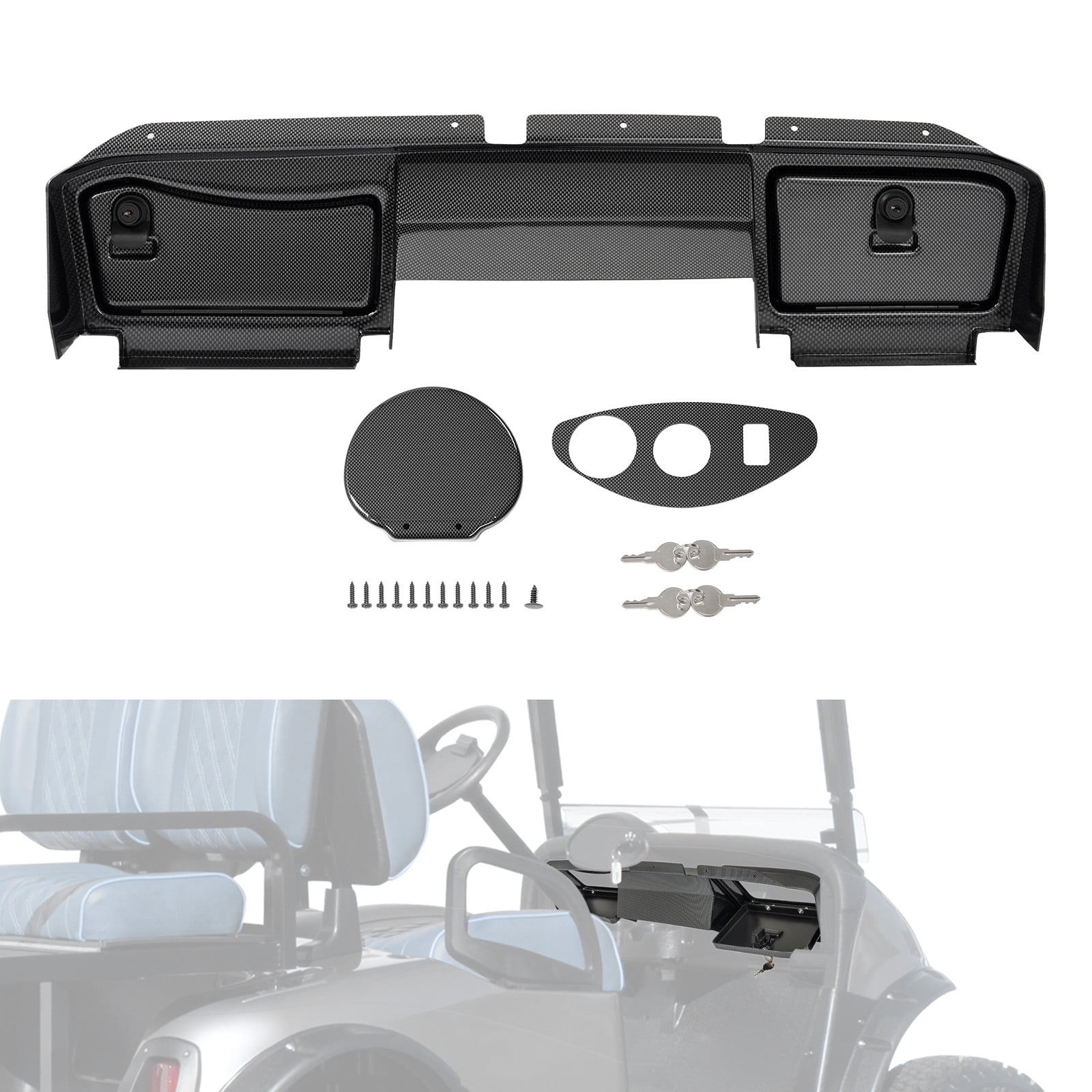 KOJEM Dashboard Cover W/Lockable Doors Compatible with 2008-2014 EZGO RXV Models Dash Board Cover Carbon Fiber Color Plastic Steel