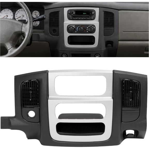 KOJEM Dashboard Radio Panel Compatible with 2002-2005 Dodge Ram 1500 Replacement for 5GV52TRMAB Silvery Black Plastic ABS PP