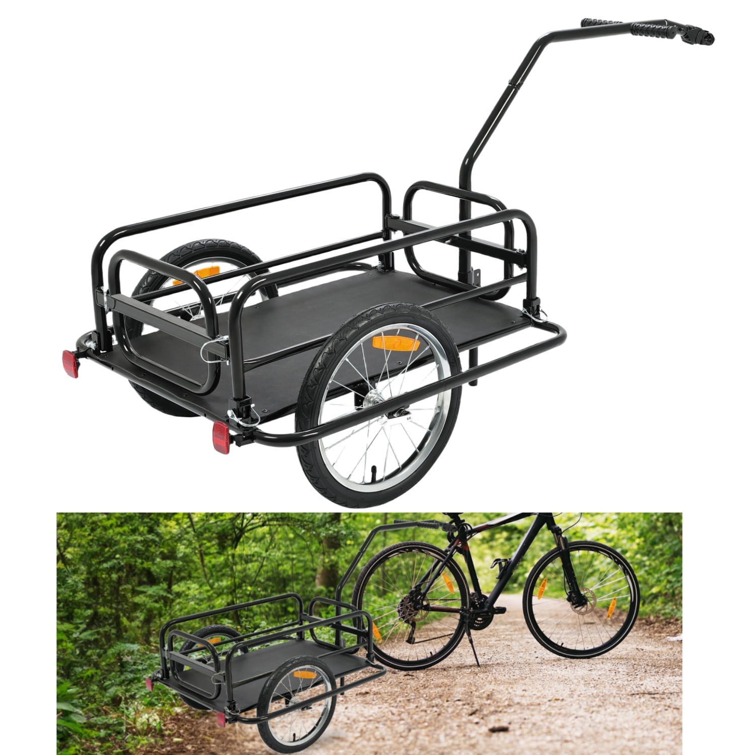 KOJEM Foldable Bike Cargo Trailer Bicycle Cargo Storage Cart 16'' Wheels  Luggage Trailer with Hitch Bike Cart
