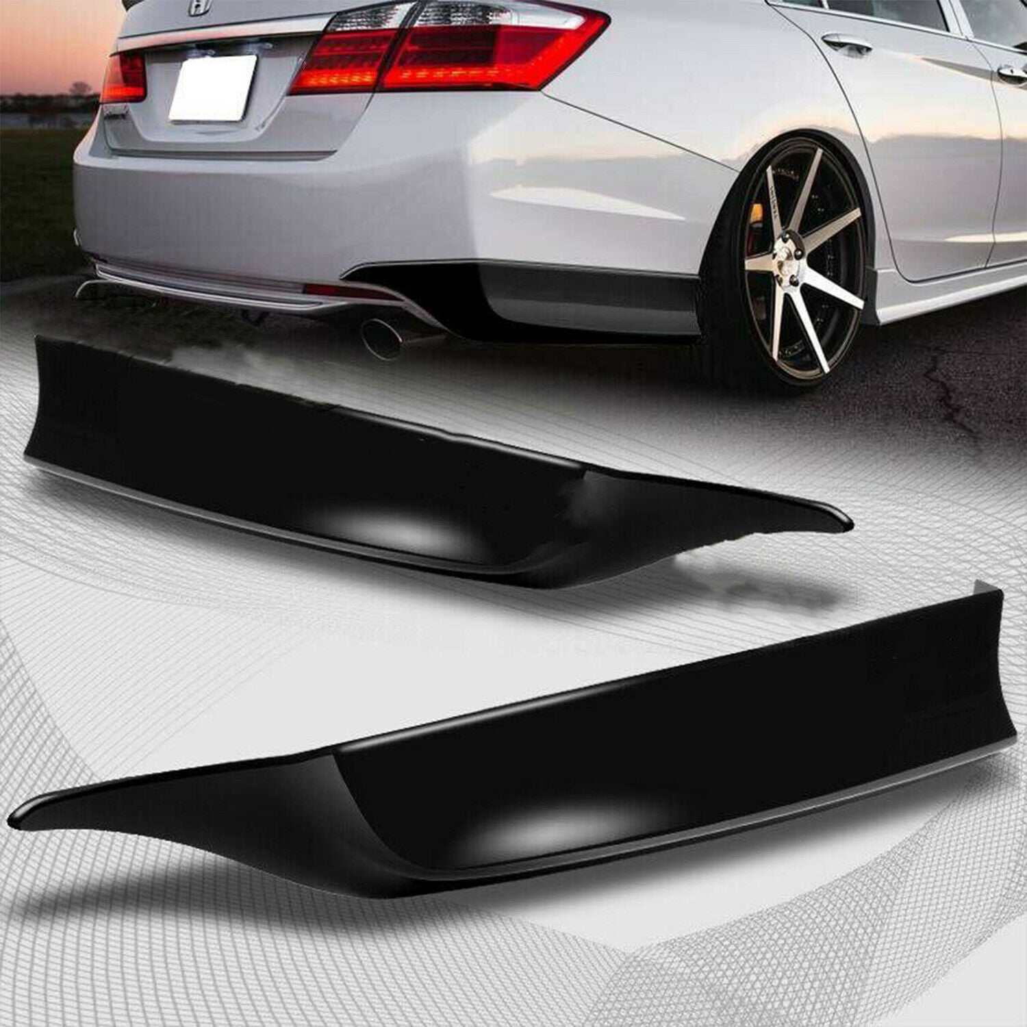 KOJEM HFP-Style Black Rear Bumper Spoiler Lip 2pc for 2013-2015 Honda