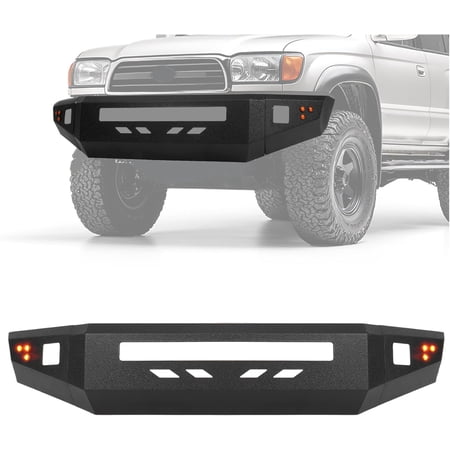 KOJEM Front Bumper Assembly Compatible with 1996-2002 Toyota 4Runner Third Gen w/Light Holes & Flush Mount Amber LED Turn Signal Lights Steel Powder Coated Black