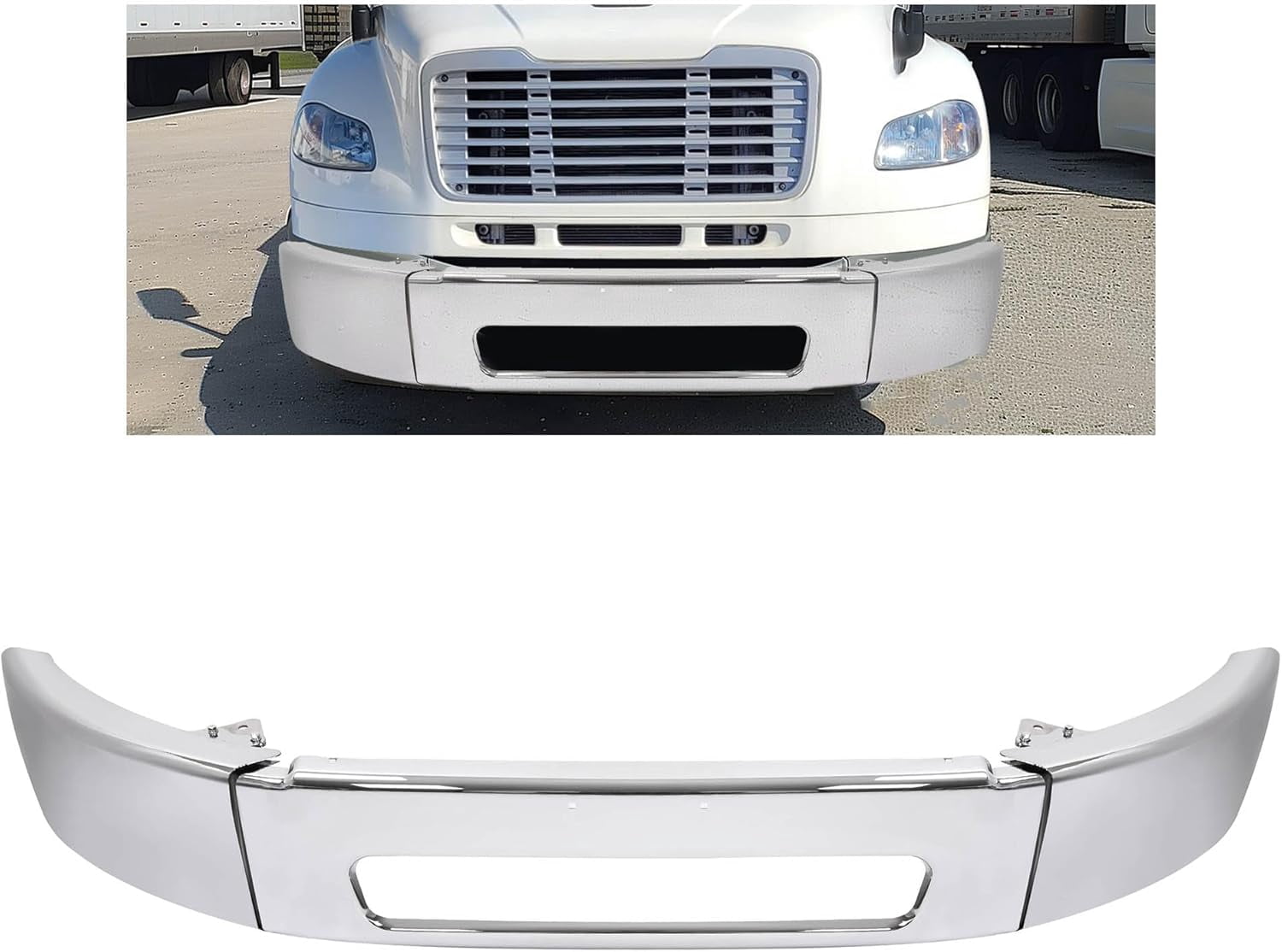 KOJEM Front Bumper Assembly Compatible with 2003-2021 Freightliner M2 106 112 Business Class A21-26683-005 A21-27811-016 A21-27811-017 Models Steel Bumper Chrome 3PCs