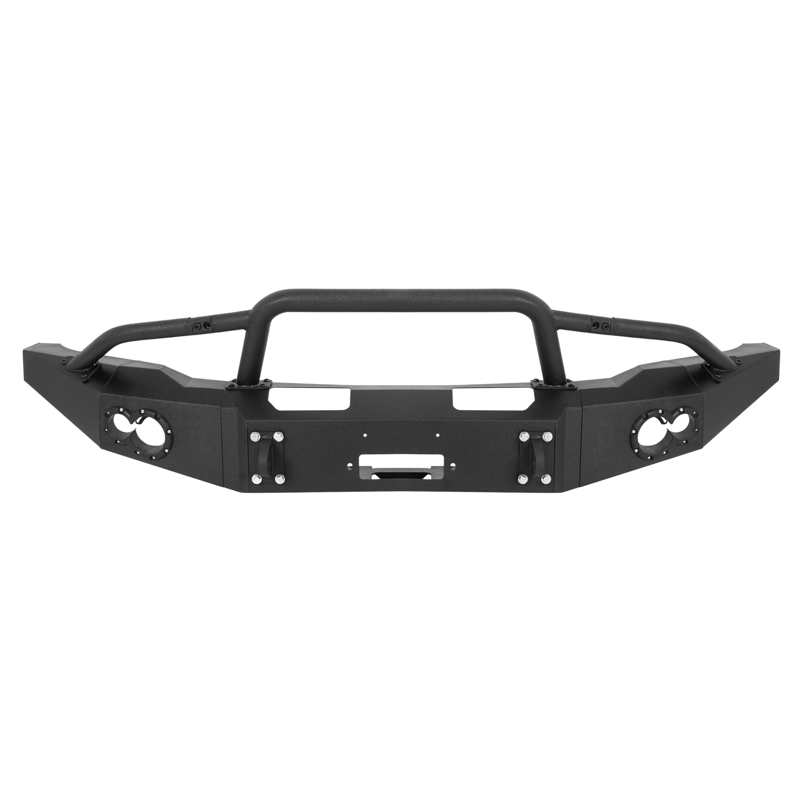 KOJEM Front Bumper Assembly Compatible with 2017-2020 Ford F-150 Raptor W/Winch Plate, Light Holes, Bull Bar, D-Ring Holes Steel Powder Coated Black
