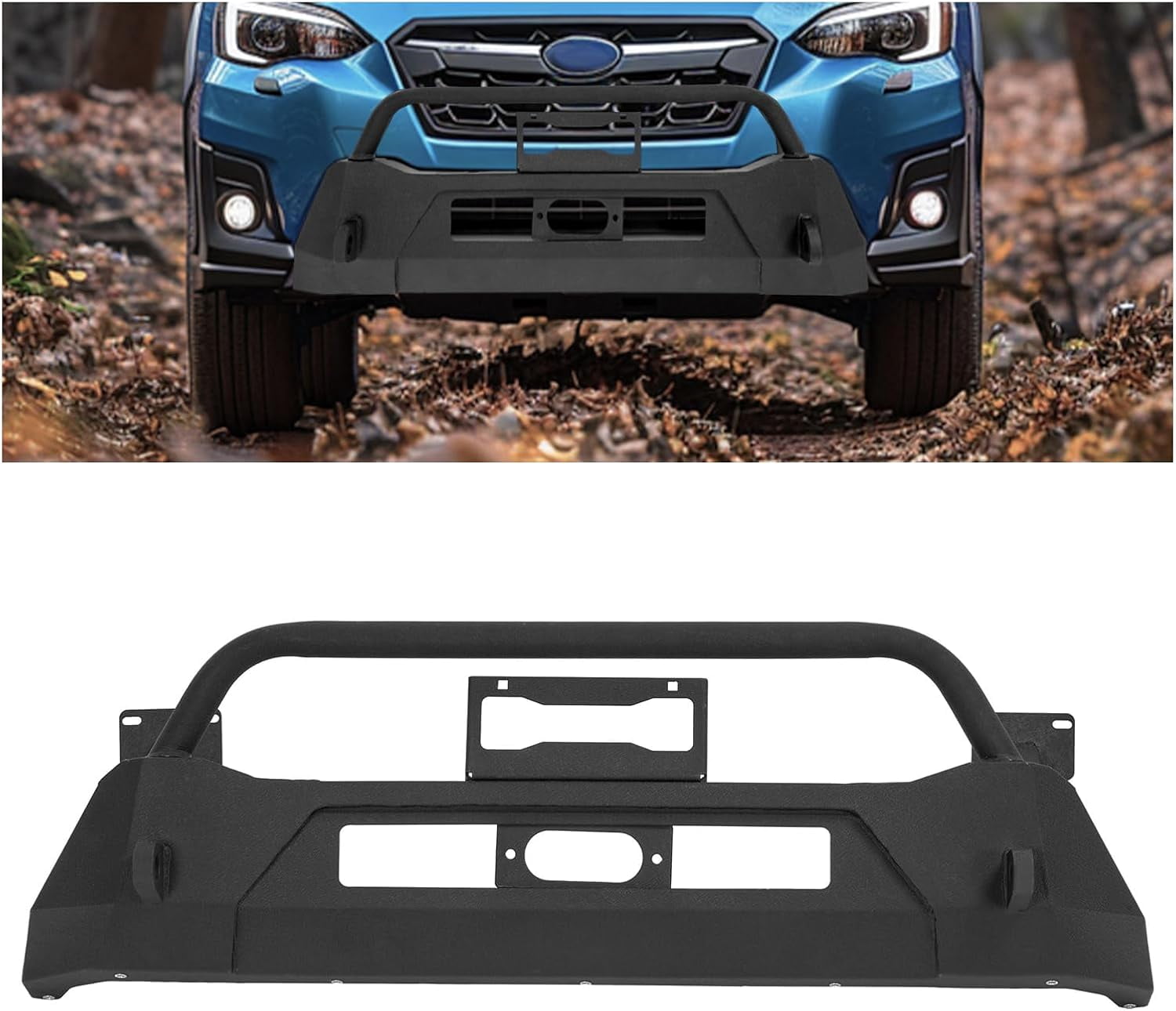 KOJEM Front Bumper Assembly Compatible with 2018-2024 Subaru Crosstrek Winch Bumper Push Bar Powder Coated Steel Grille Guard