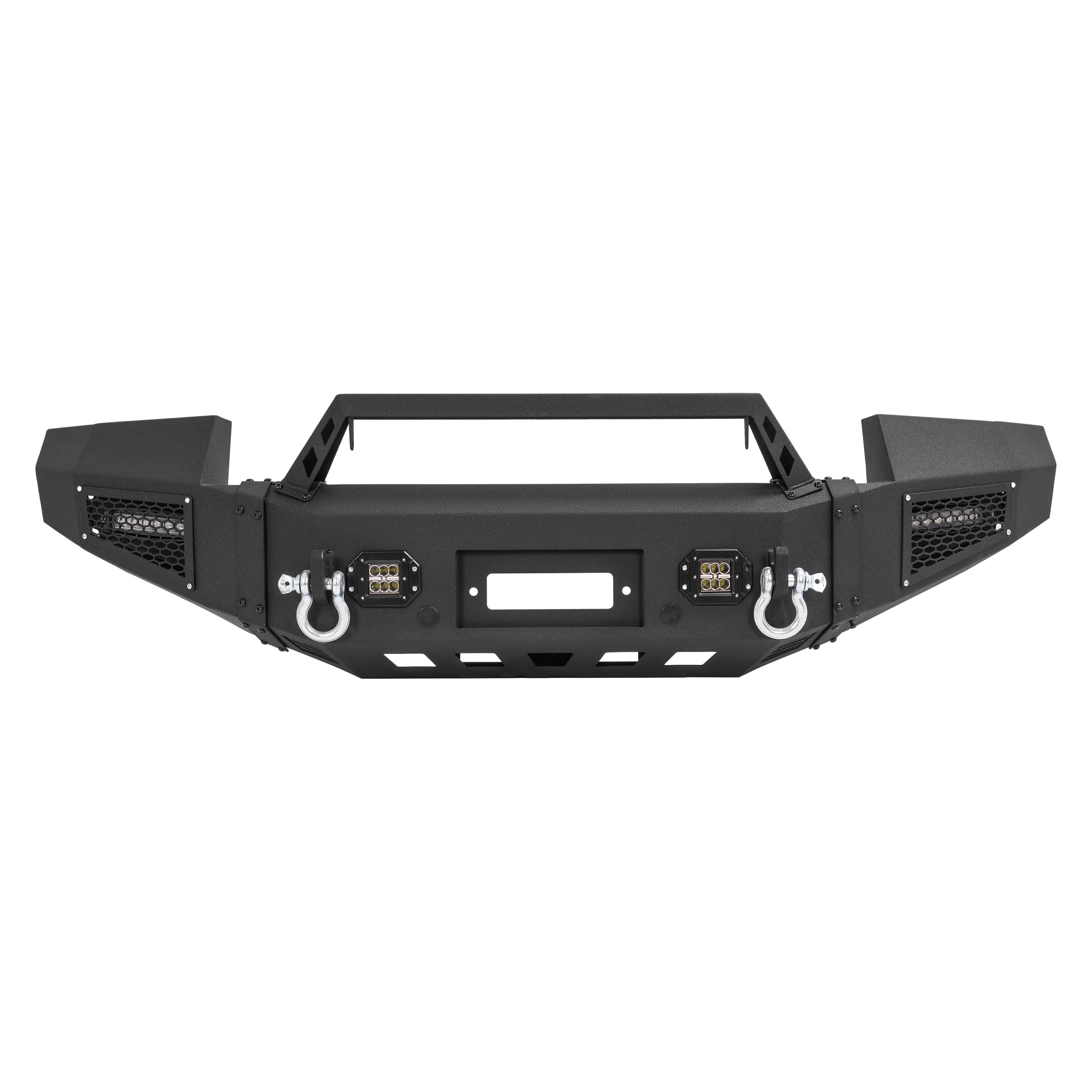 KOJEM Front Bumper Assembly With 2Pcs D-Ring Fit for 2011-2014 GMC Sierra 2500/3500HD W/Winch Plate+Lights