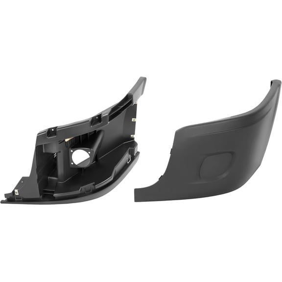 KOJEM Front Bumper End Cap & Reinforcement Compatible with 2008-2017 Freightliner Cascadia Black Bumper Cover End Corner Extension Inner Mount Support W/O