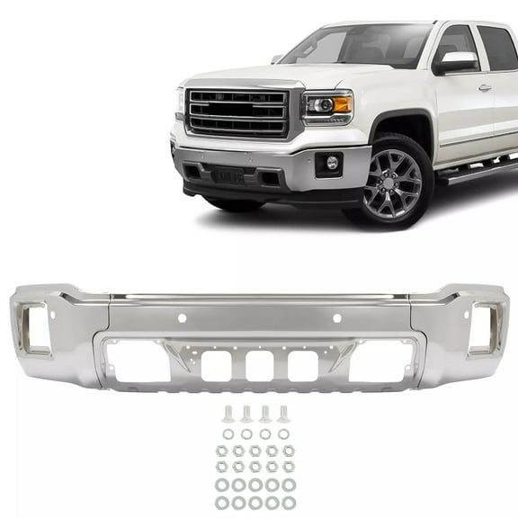 KOJEM Front Bumper Face Bar Fits for 2014-2015 GMC Sierra 1500 w/Fog Light Holes Chrome Steel Silvery