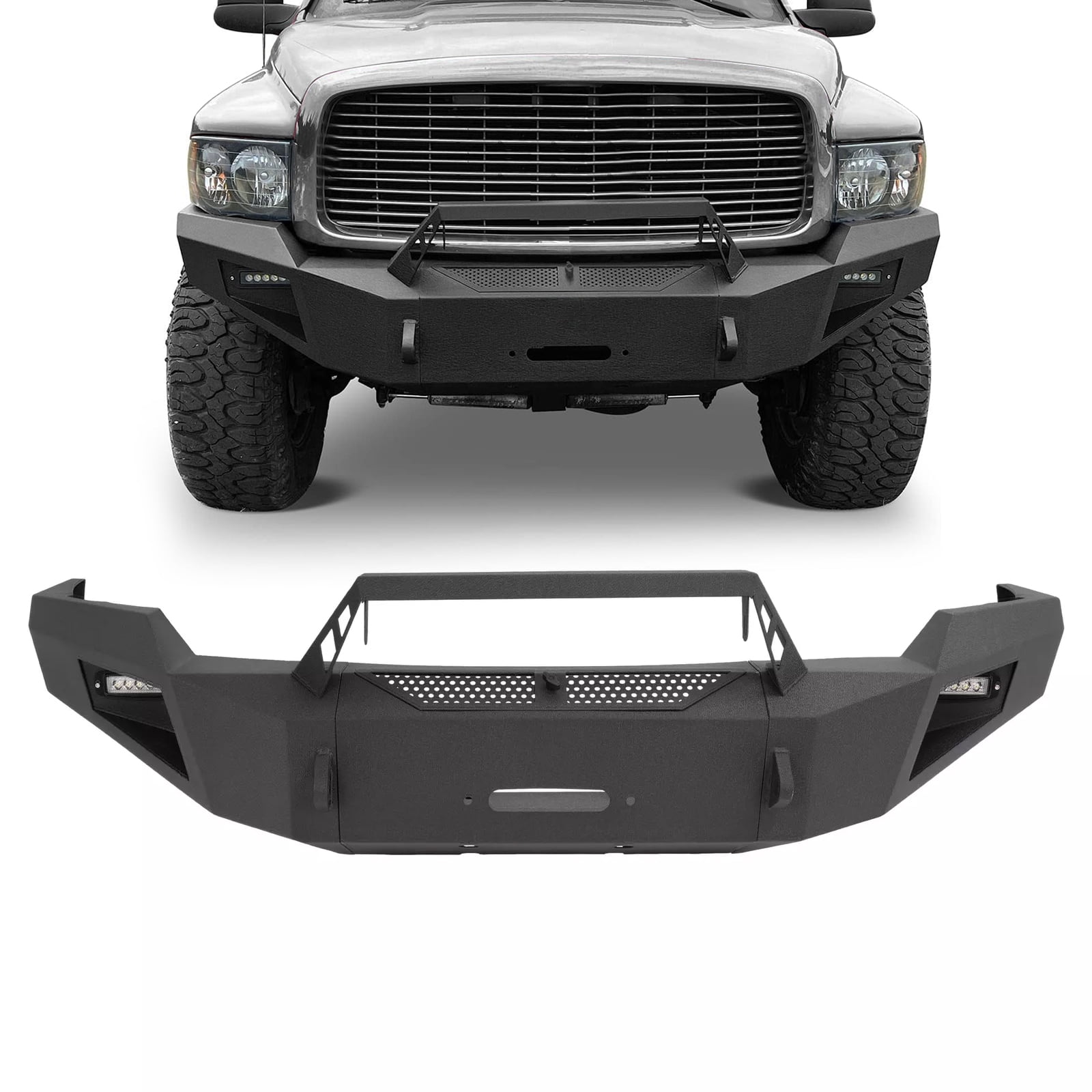 KOJEM Front Bumper, Fit for 2003 2004 2005 Dodge Ram 2500 3500 w/Winch Plate + LED Lights