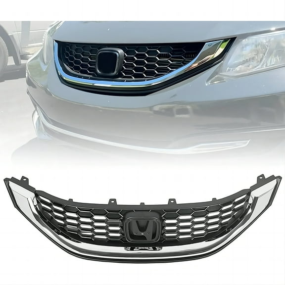 KOJEM Front Bumper Grille Fit for 2013 2014 2015 Honda Civic Sedan Black w/Molding Replaces HO1200216 HO1202109 71121TR3A01 71122TR3A01