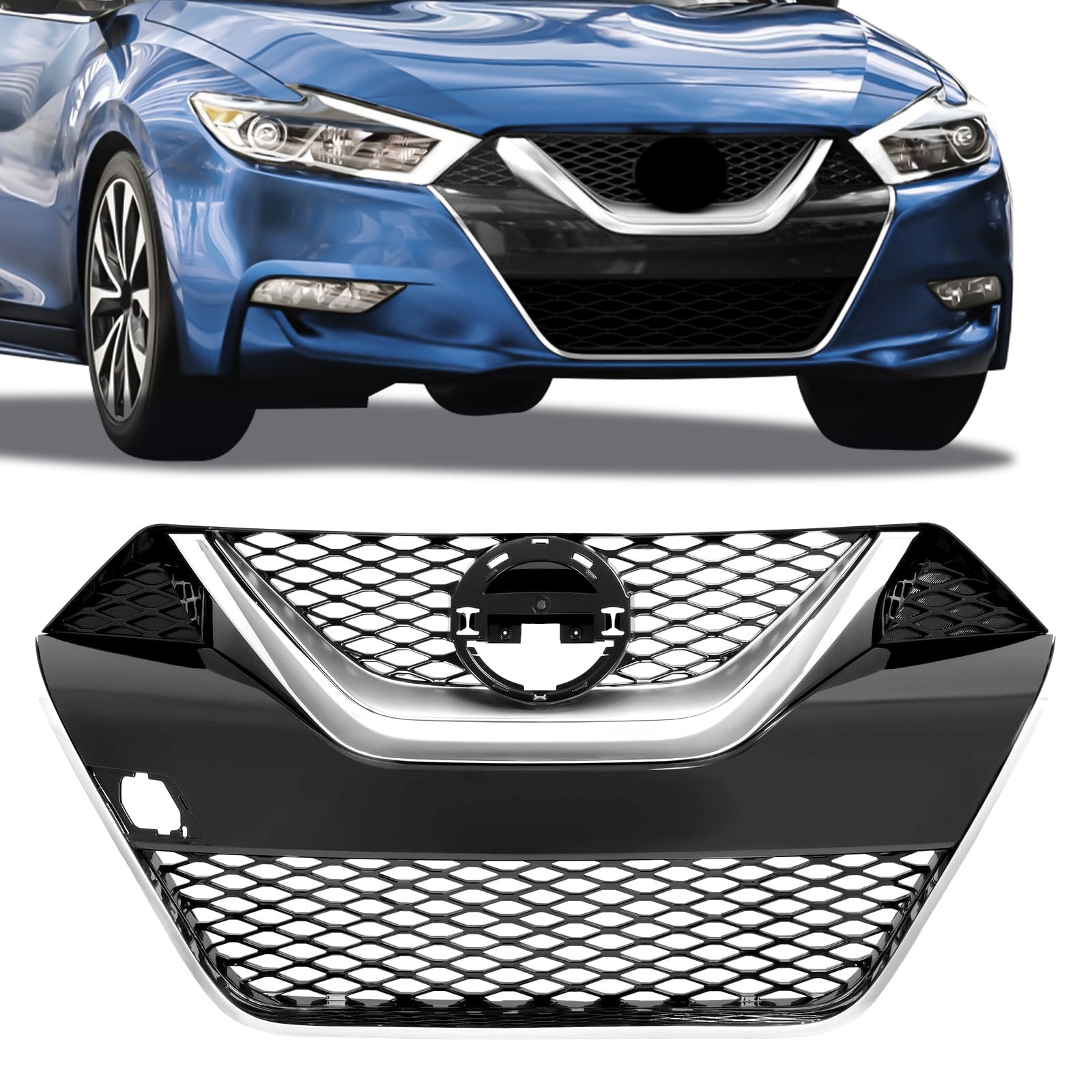 KOJEM Front Bumper Grille, Painted+Chrome, Black+Silvery ABS for