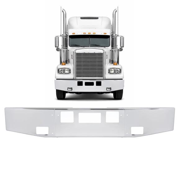 KOJEM Front Bumper(Split Design in 3Pcs) Compatible with 2008 Freightliner Classic XL Compatible with 2010-Up Freightliner Coronado Front Bumper Face Bar Steel Chrome Silvery