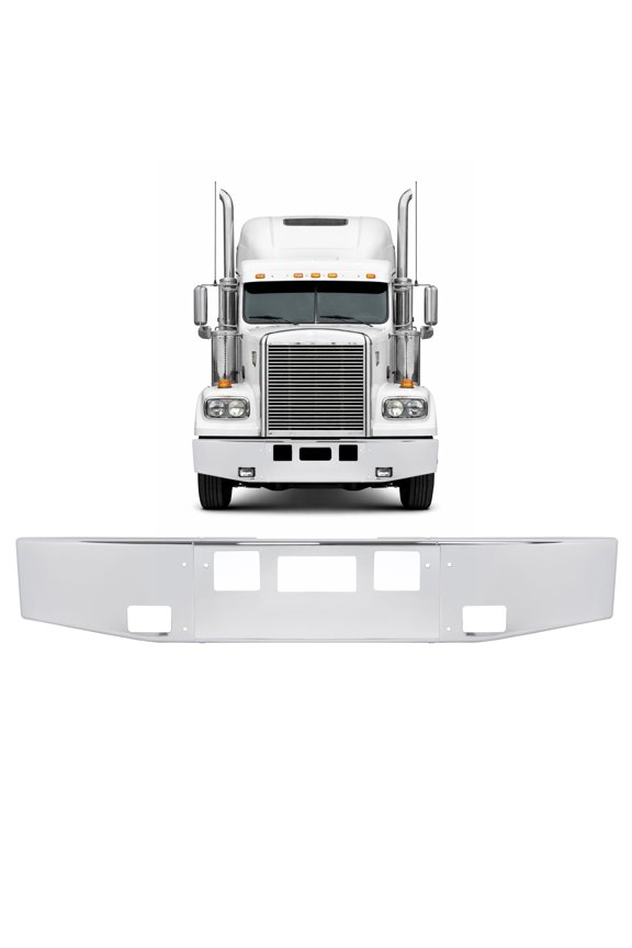 Front Bumper(Split Design in 3Pcs) Compatible with 2008 Freightliner Classic XL Compatible with 2010-Up Freightliner Coronado Front Bumper Face Bar Steel Chrome Silvery