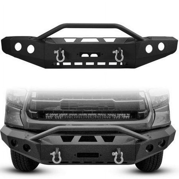 KOJEM Front Bumper Winch w/ D-ring & Bull Bar Steel for 2014-2020 Toyota Tundra Offroad Style Steel 2 Packages