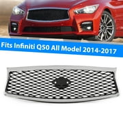KOJEM Front Grill Fit for 2014-2017 Infiniti Q50 All Model Bumper Upper Hood Grille Painted + Chrome Black & Silvery