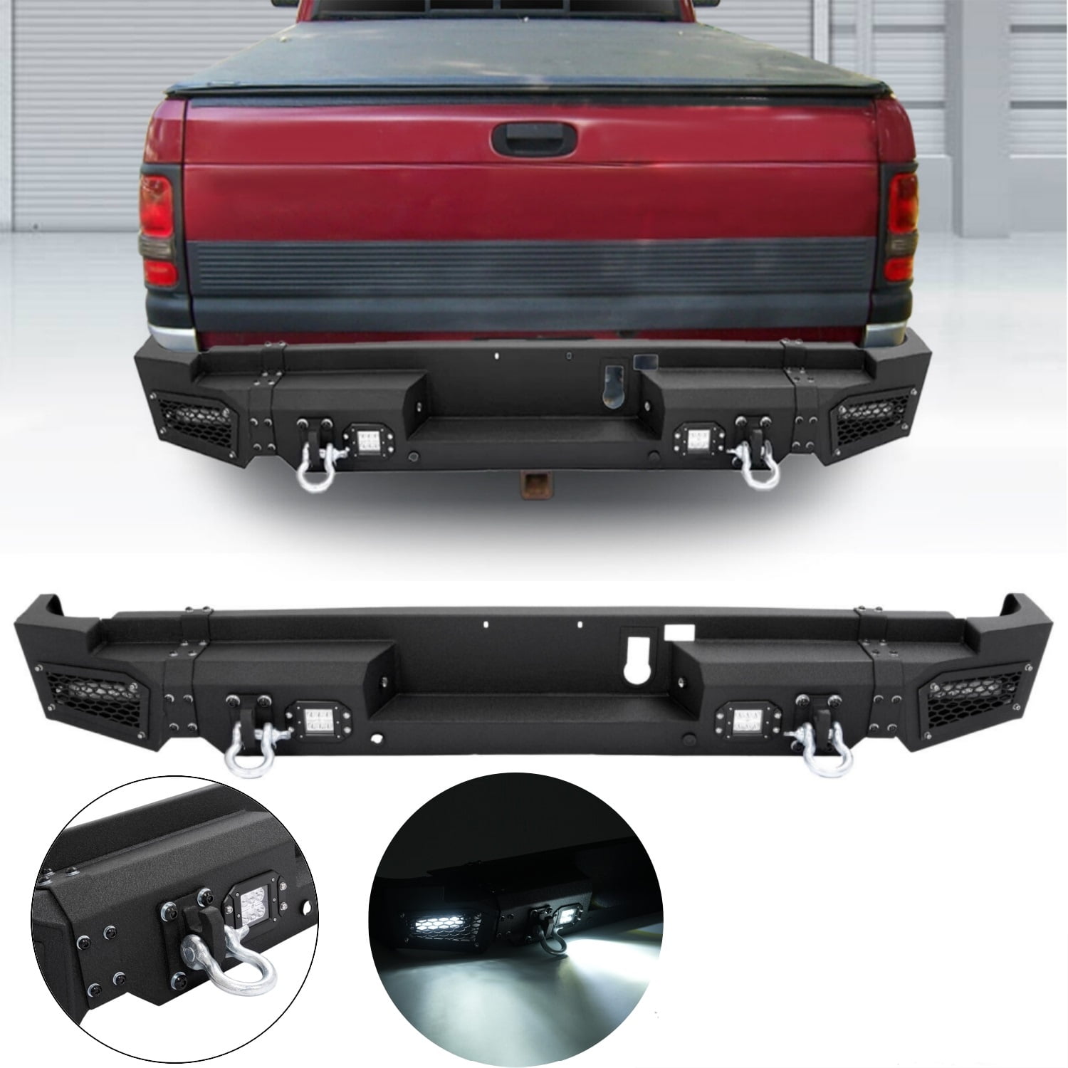 KOJEM Front Bumper Assembly, Fit for 2019-2021 Dodge Ram 1500, with LED Lights Steel Black 2 Packages！！！