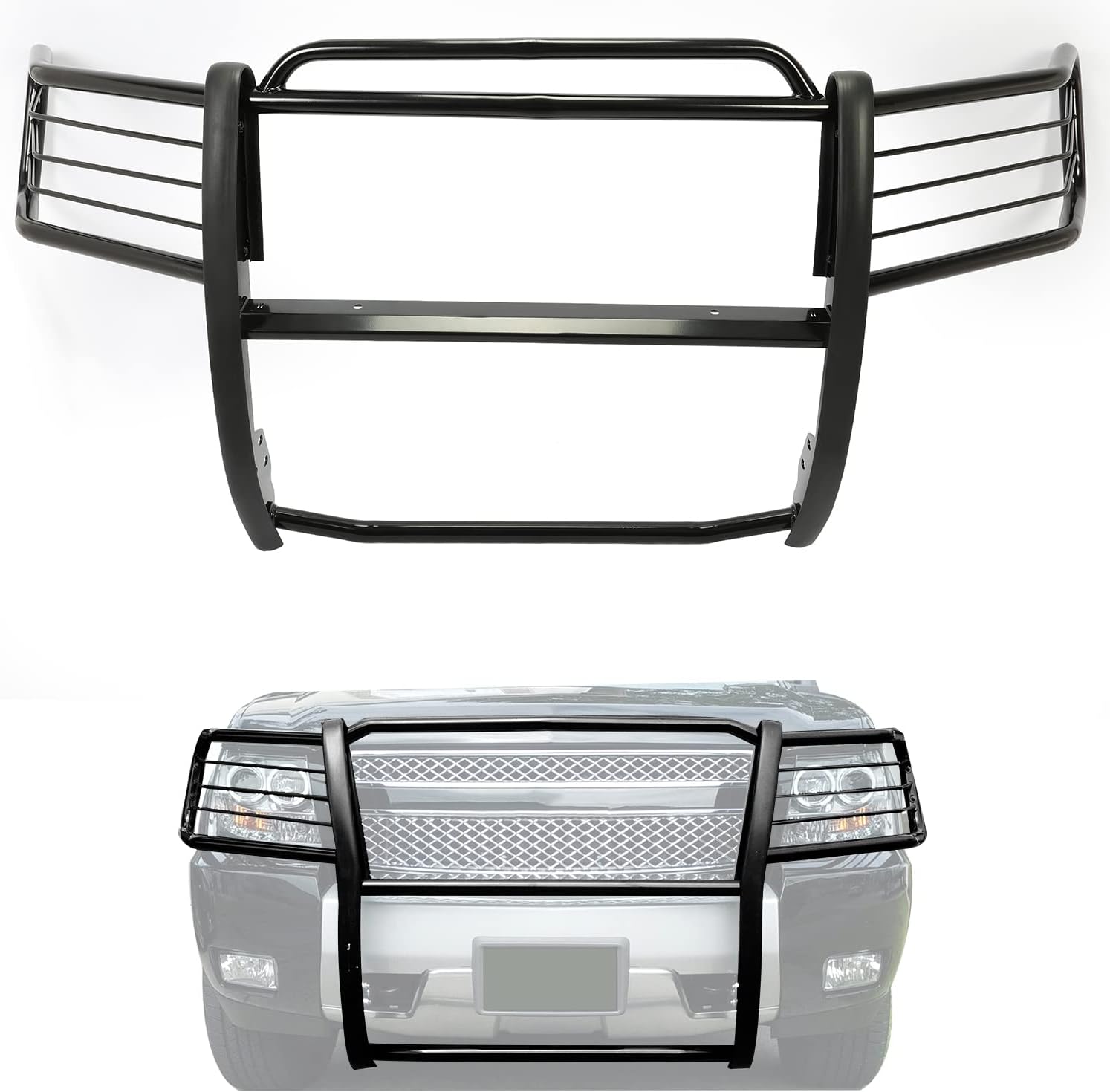 KARPAL Front Bumper Grille Set For 2007-2013 Chevy Avalanche Suburban Tahoe – Chrome/Painted Black