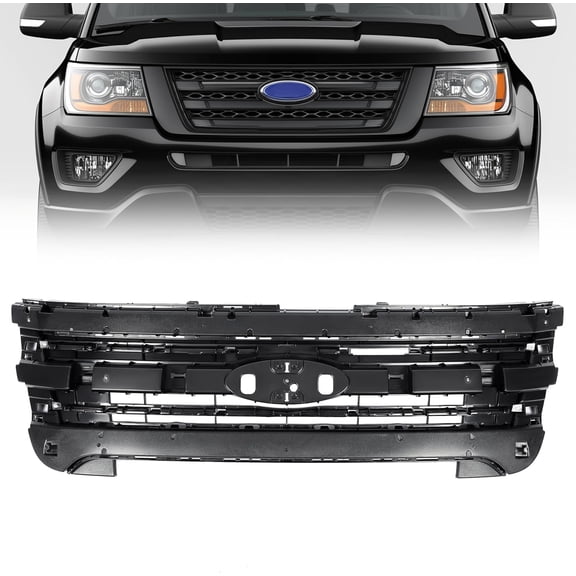 KOJEM Grille Shell Compatible with 2011-2015 Ford Explorer, 2013-2015 Ford Police Interceptor Utility Base Front Bumper Grill Shell Plastic (ABS) Bla