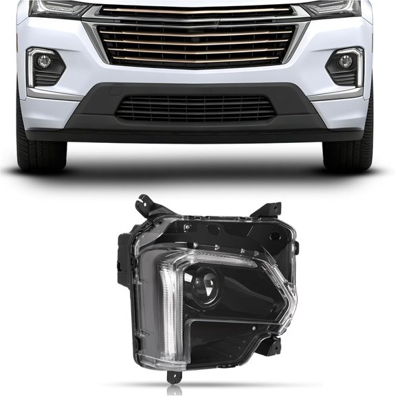 KOJEM Headlight Compatible with 2022-2023 Chevrolet Traverse Compatible w LED DRL Headlight Model Replacement for GM2503537 85596376 Clear Lens Black Housing Plastic PC PP Passenger Side