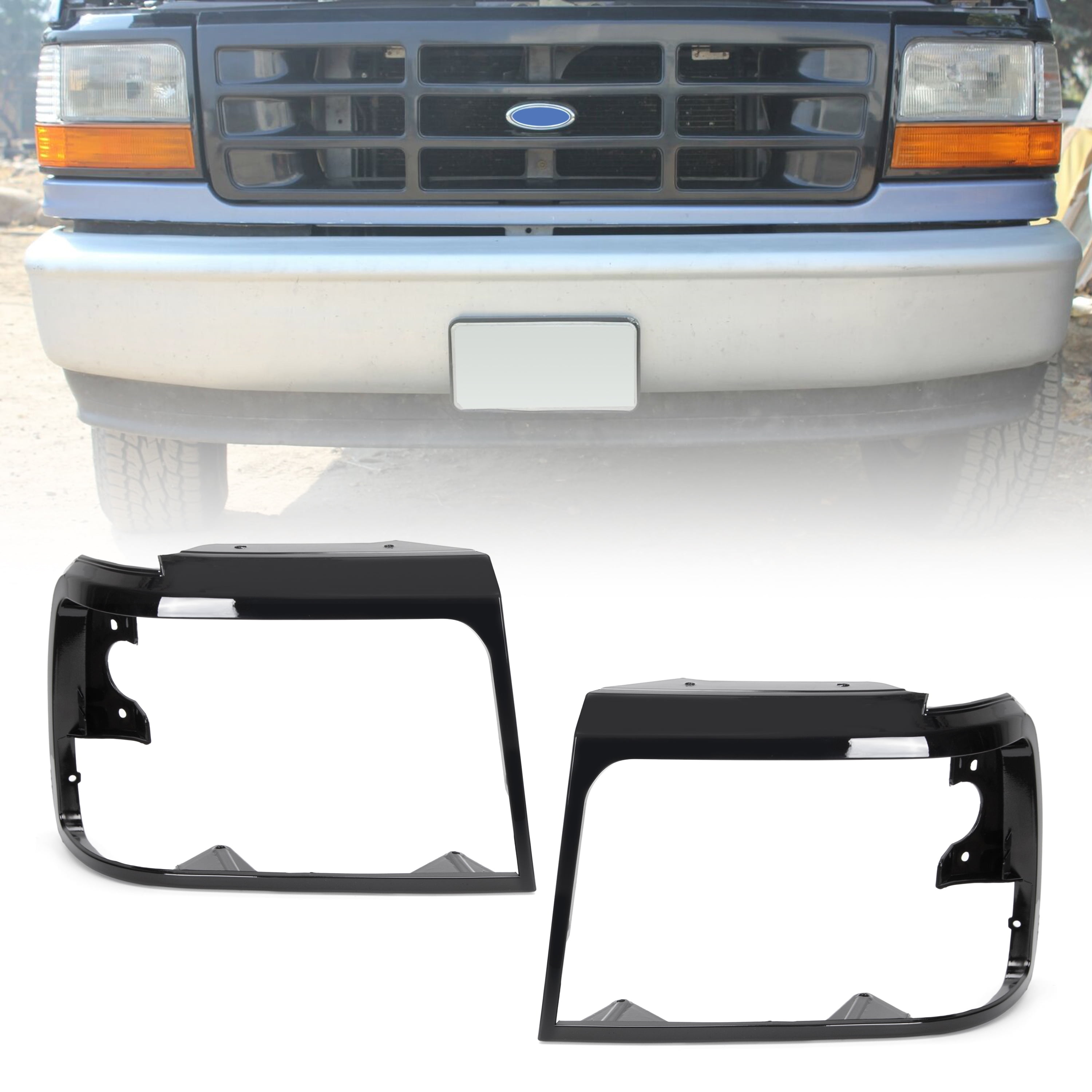 KOJEM Headlights Bezel Pair Fit for 19921996 Bronco/19921997 Ford