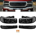 thumbnail image 1 of KOJEM Headlights + Bumper Lamps Fit for 1999-2007 GMC Sierra 1500 / 2000-2006 Yukon Chrome Halogen DRL Headlamps Left & Right Clear Lens Black Housing Clear Corner Light, 1 of 19