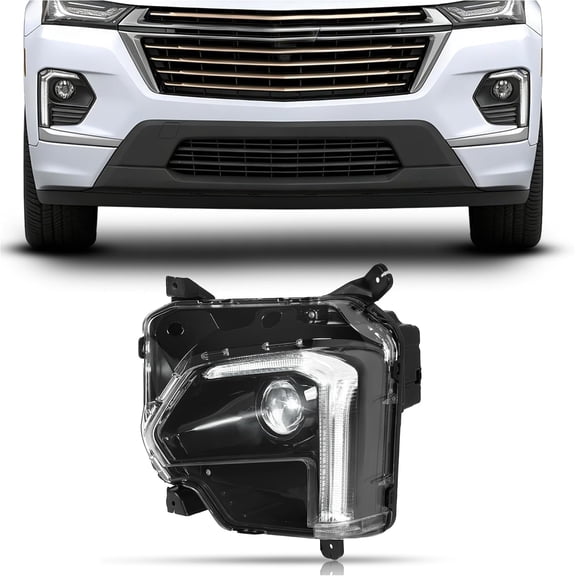 KOJEM Pair Headlight for 2022-2023 Chevrolet Traverse Compatible w LED DRL Headlight Model Replacement for GM2502537 85596375 Clear Lens Black Housing Plastic PC PP Driver and Passenger Side