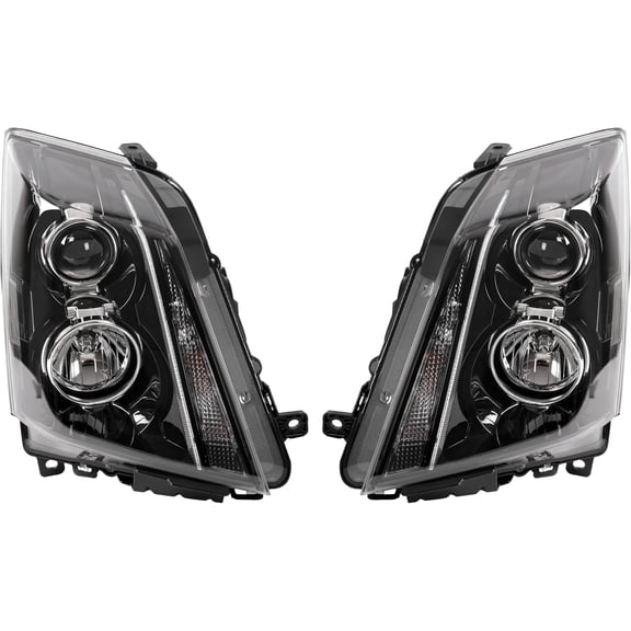 KOJEM Pair Projector Headlight w/Bulbs LED Tube Bar Compatible with 2008-2015 Cadillac CTS Front Lamp Clear Lens Black Housing White Light Bar Not Compatible on Models w/Factory HID Headlights
