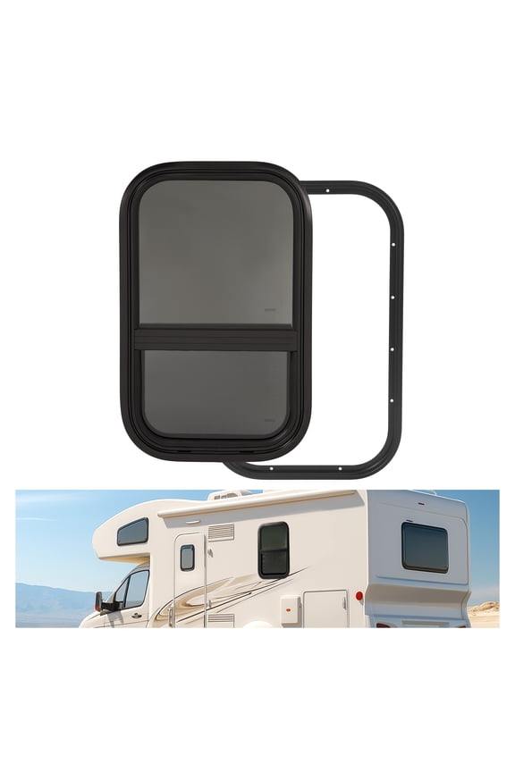 RV Windows Universal 14" Width x 22" Height with Trim Ring & Mesh Screen Vertical Slide Camper Teardrop Side Replacement Window Tinted Tempered Glass Aluminum & Plastic Construction