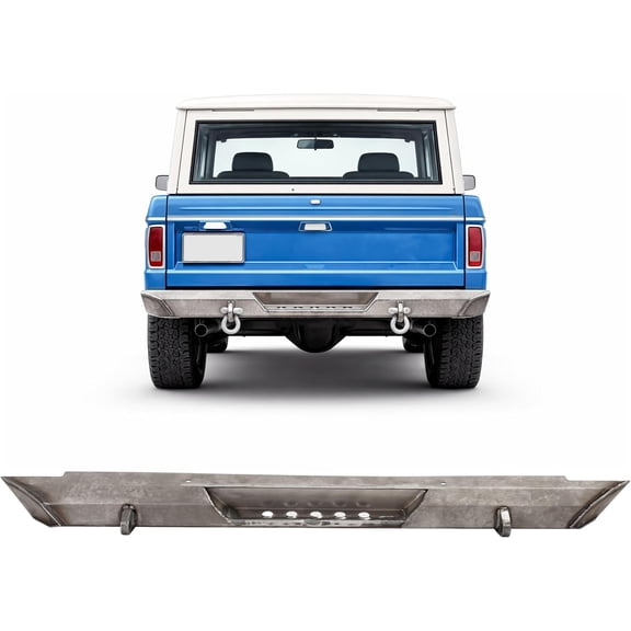 KOJEM Rear Bumper Assembly Compatible with 1966-1977 Ford Bronco Raw Steel Rear Step Bumper Raw Steel