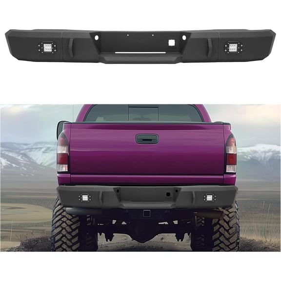 KOJEM Rear Bumper Compatible with 1999-2007 Chevy Silverado GMC Sierra 2500 3500 HD W/LED Lights Steel Powder Coated Black