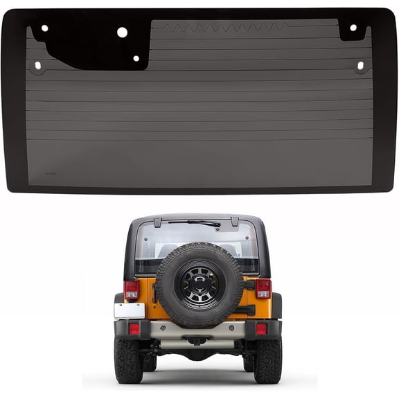 KOJEM Rear Heated Window Glass Compatible with 2007-2010 Jeep Wrangler 2 & 4 door Utility & Unlimited Factory Roof Tempered Glass Dark Back Window