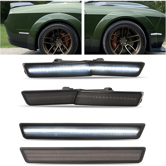 KOJEM Rear LED Side Marker Lights Compatible with 2018-2022 Dodge Challenger SRT Hellcat Redeye Super Stock Jailbreak Demon, R/T Scat pack Widebody Shaker, Turn Signal Lamp Smoke Lens Red LED 2Pcs
