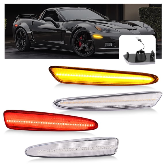KOJEM Rear Side Marker Light Compatible with 2005-2013 Chevrolet Corvette C6 Bumper Marker Lamp Driver & Passenger Side Clear Lens