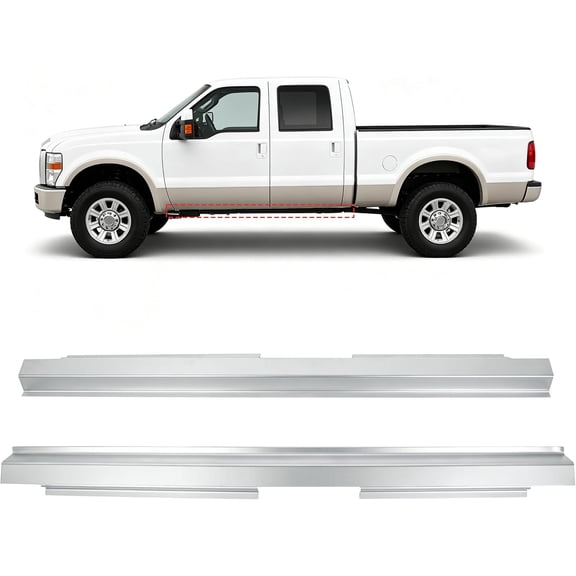 KOJEM Rocker Panel Compatible with 1999-2015 Ford Super Duty Crew Cab Silver